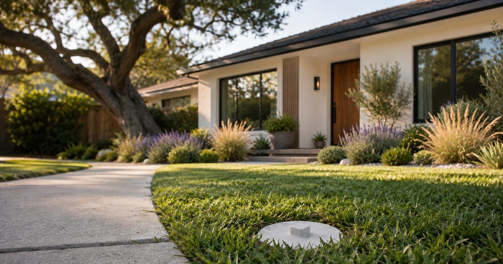 Sewer cleanout cap in the front lawn of a San Luis Obispo home subject to a point-of-sale sewer lateral inspection