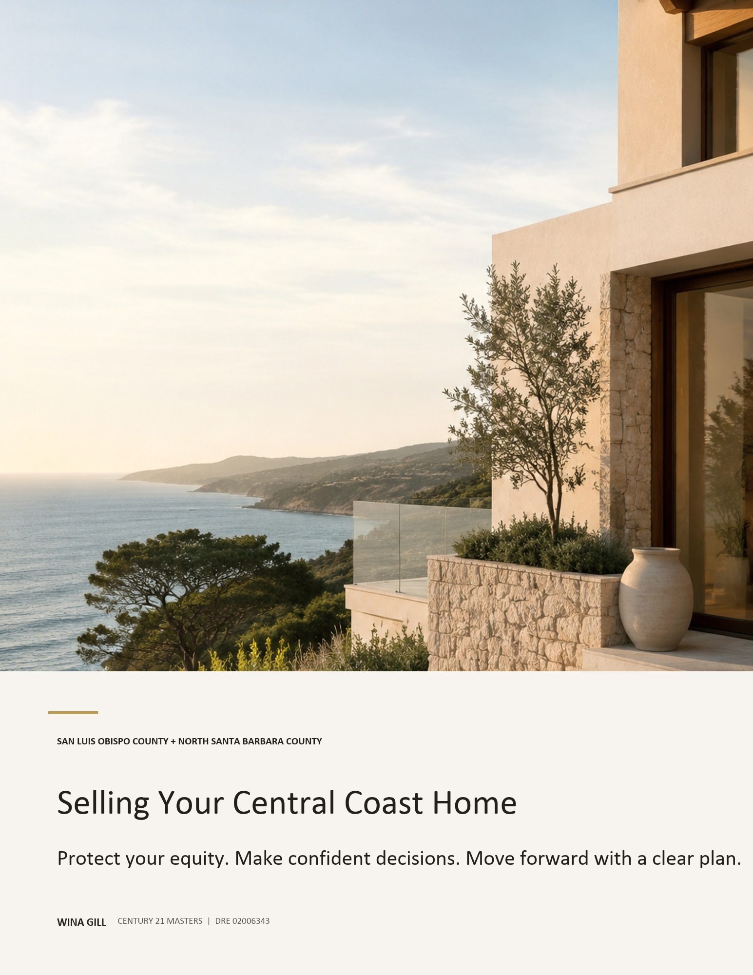 Cover of Wina Gill’s Seller Guide, Selling Your Central Coast Home, for San Luis Obispo County and North Santa Barbara County