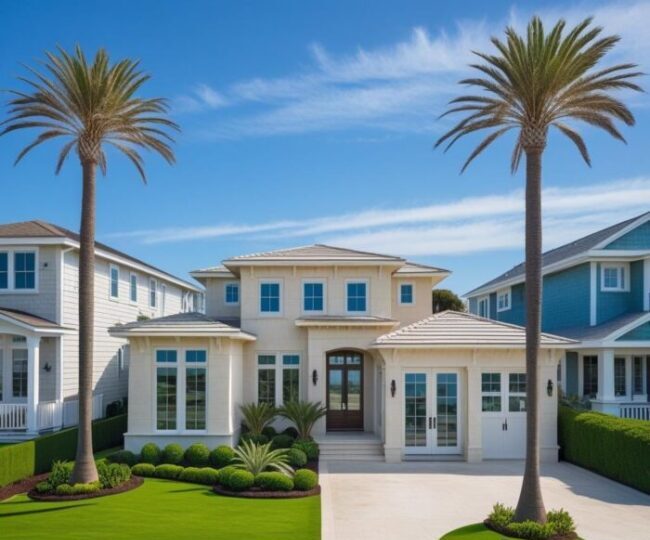 Living in Grover Beach single-family home with palm trees, green lawn, and coastal charm in San Luis Obispo County.